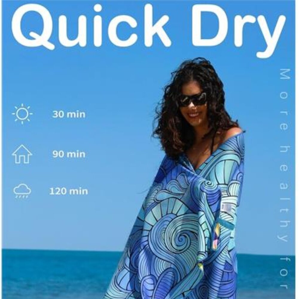 Microfiber Lightweight Thin Gym Beach Towel Compact Waves Tie Dye Desing 32"x71" - Picture 6 of 7